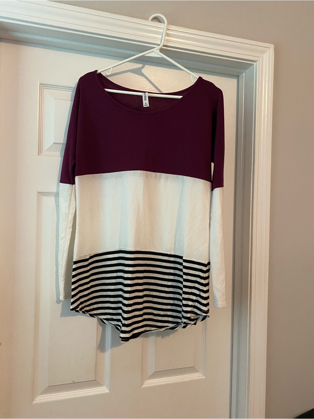 Zenana Outfitters Plum, White & Black Striped Long-Sleeve Top